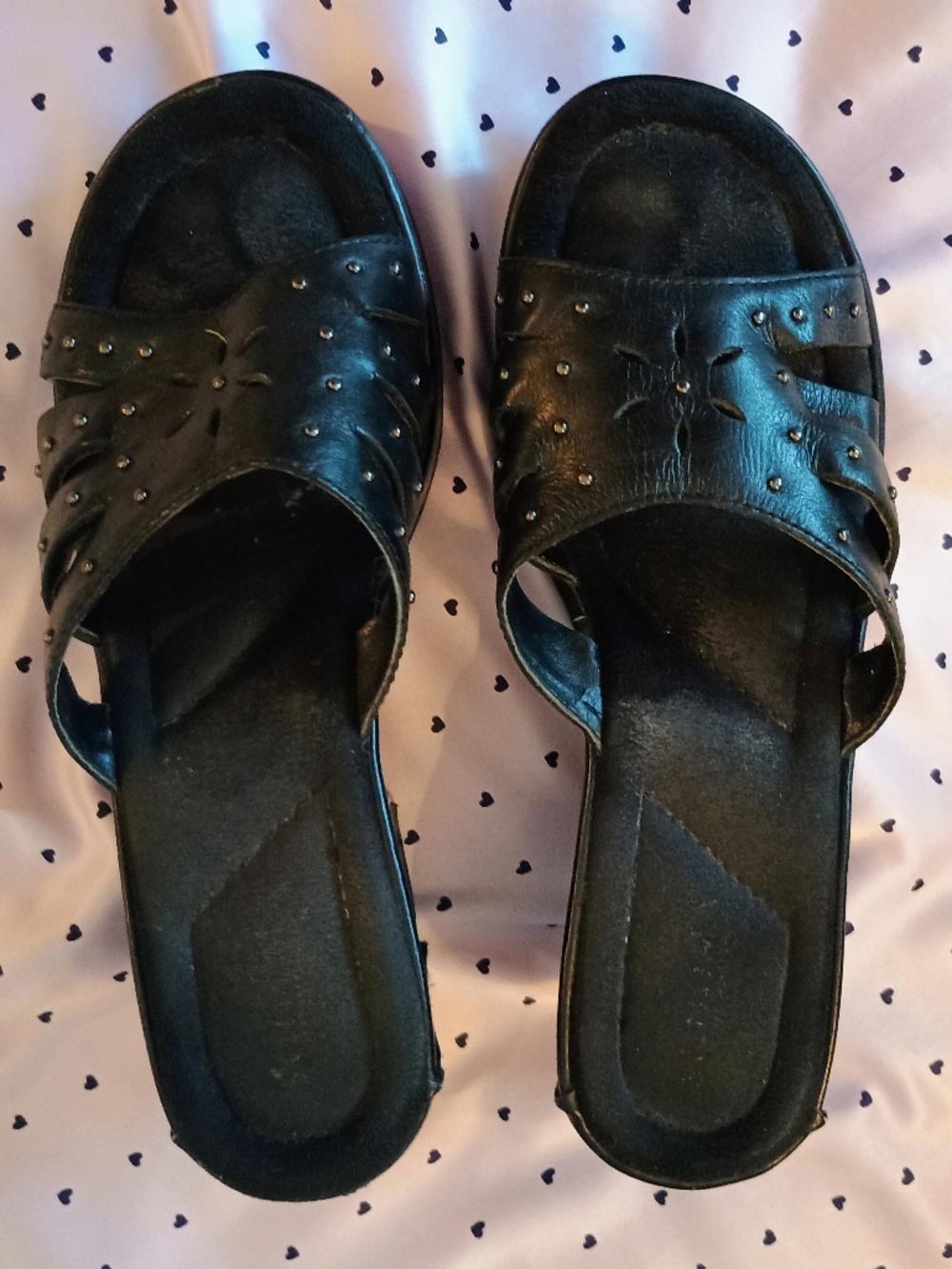 Black Studded Leather Slide Sandals